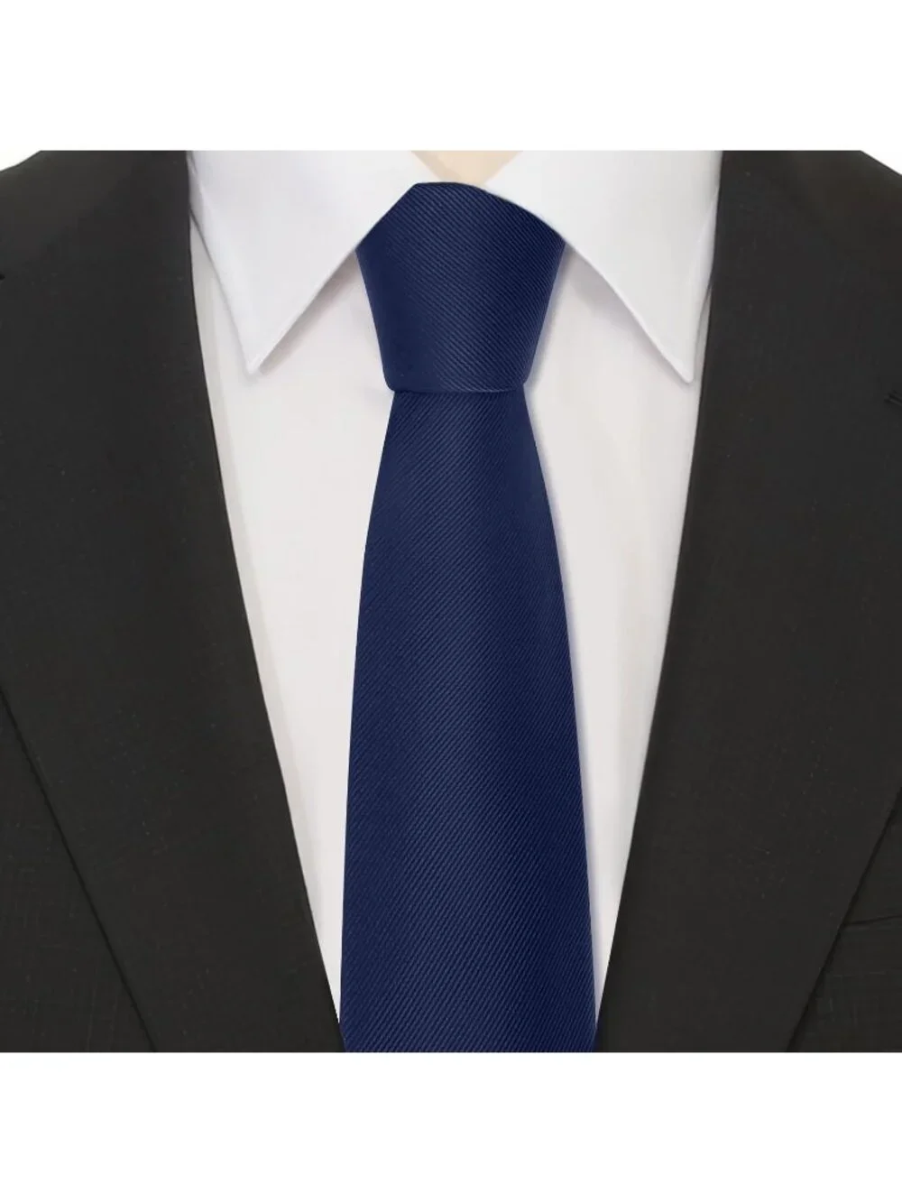 Men's Navy Blue Twill Diagonal Textured Silk Formal Necktie For Business Dress